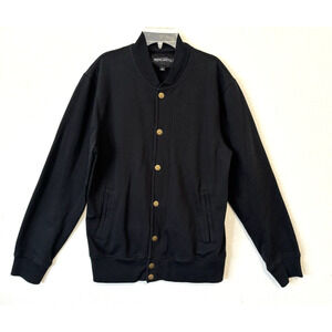 J Crew Mercantile Black Collarless Snap Button‎ Bomber Jacket Mens Medium